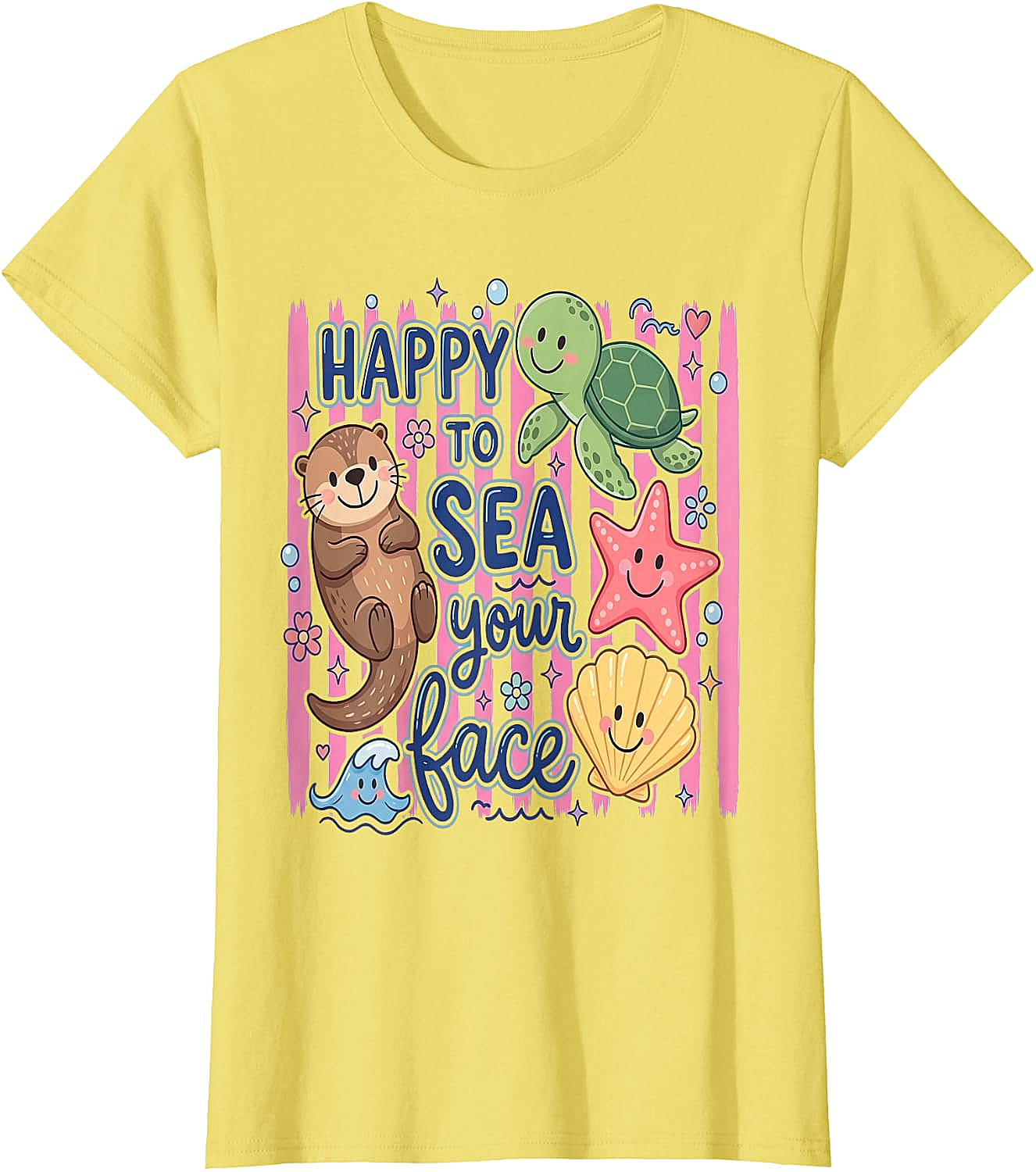  Happy to Sea Your Face T-Shirt Cute Otter & Turtle Tee
