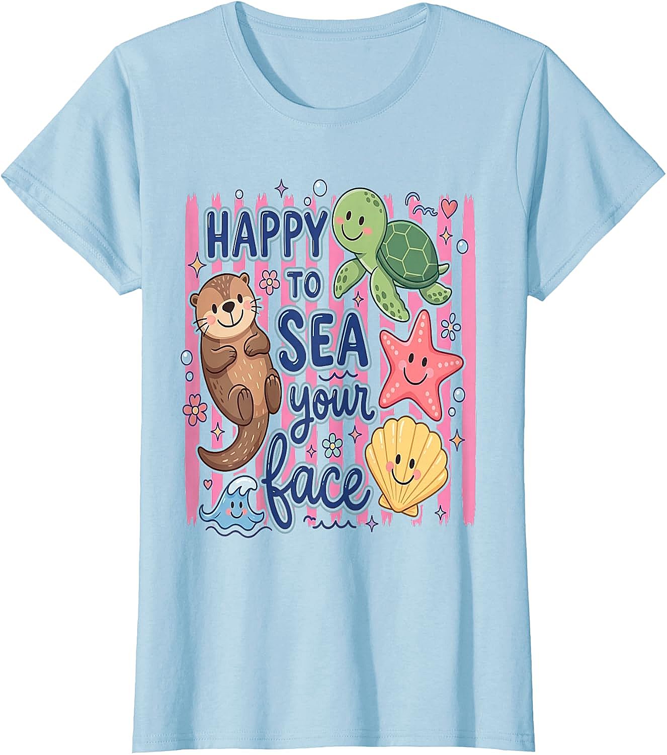  Happy to Sea Your Face T-Shirt Cute Otter & Turtle Tee