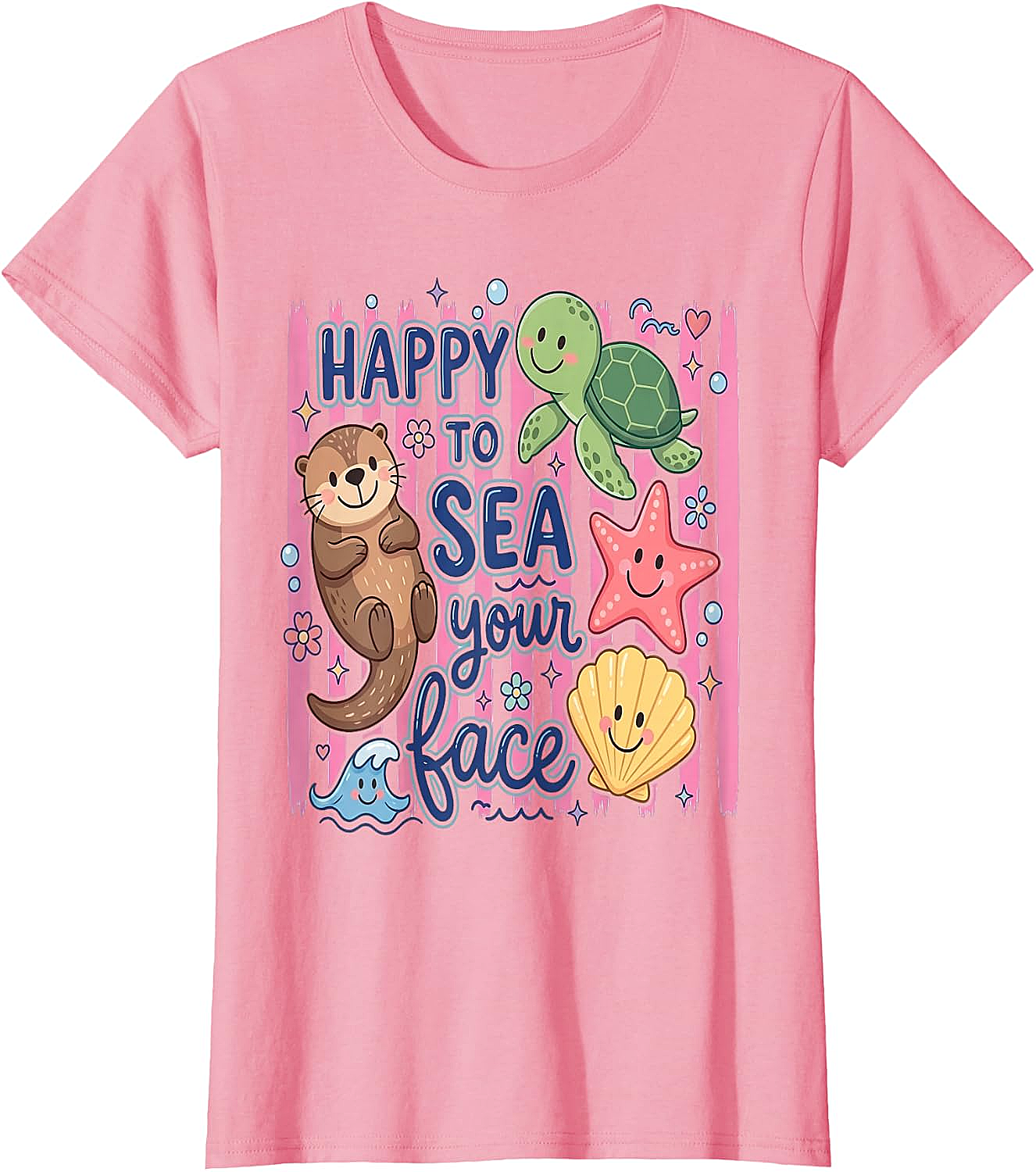  Happy to Sea Your Face T-Shirt Cute Otter & Turtle Tee