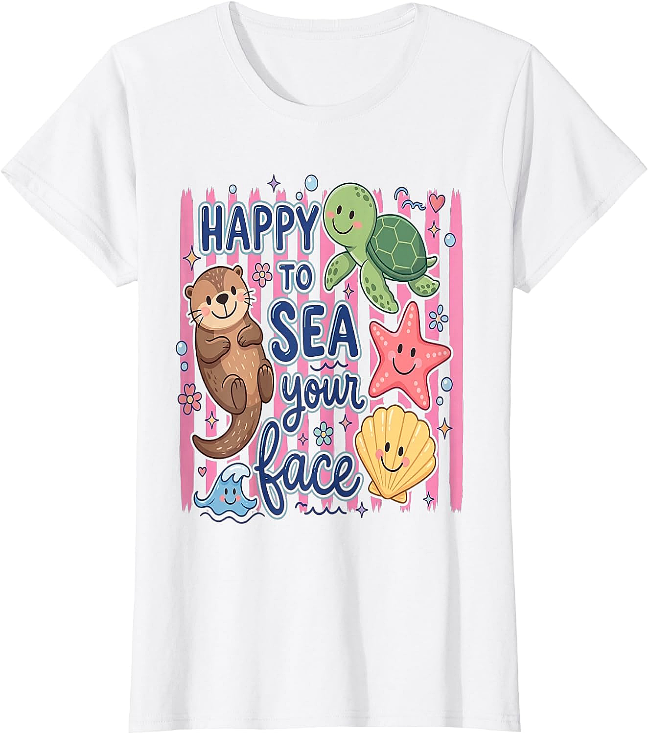  Happy to Sea Your Face T-Shirt Cute Otter & Turtle Tee