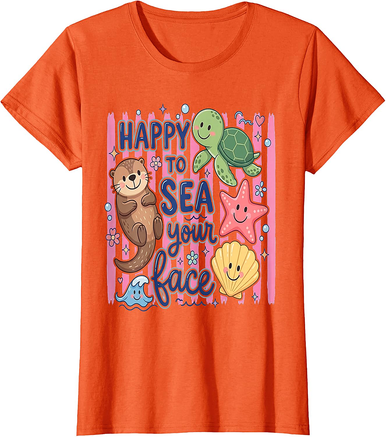  Happy to Sea Your Face T-Shirt Cute Otter & Turtle Tee