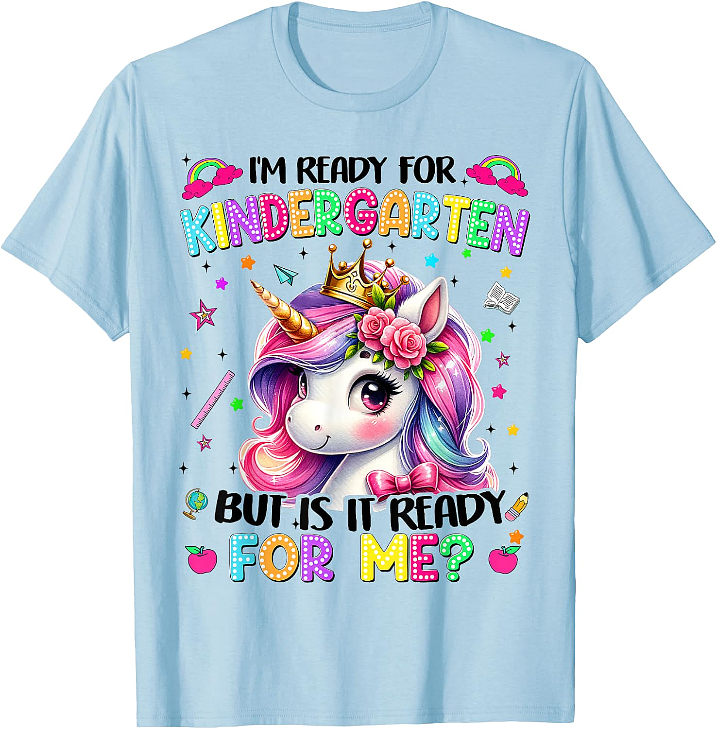  Kindergarten Unicorn Tee - Ready for School Girls T-Shirt