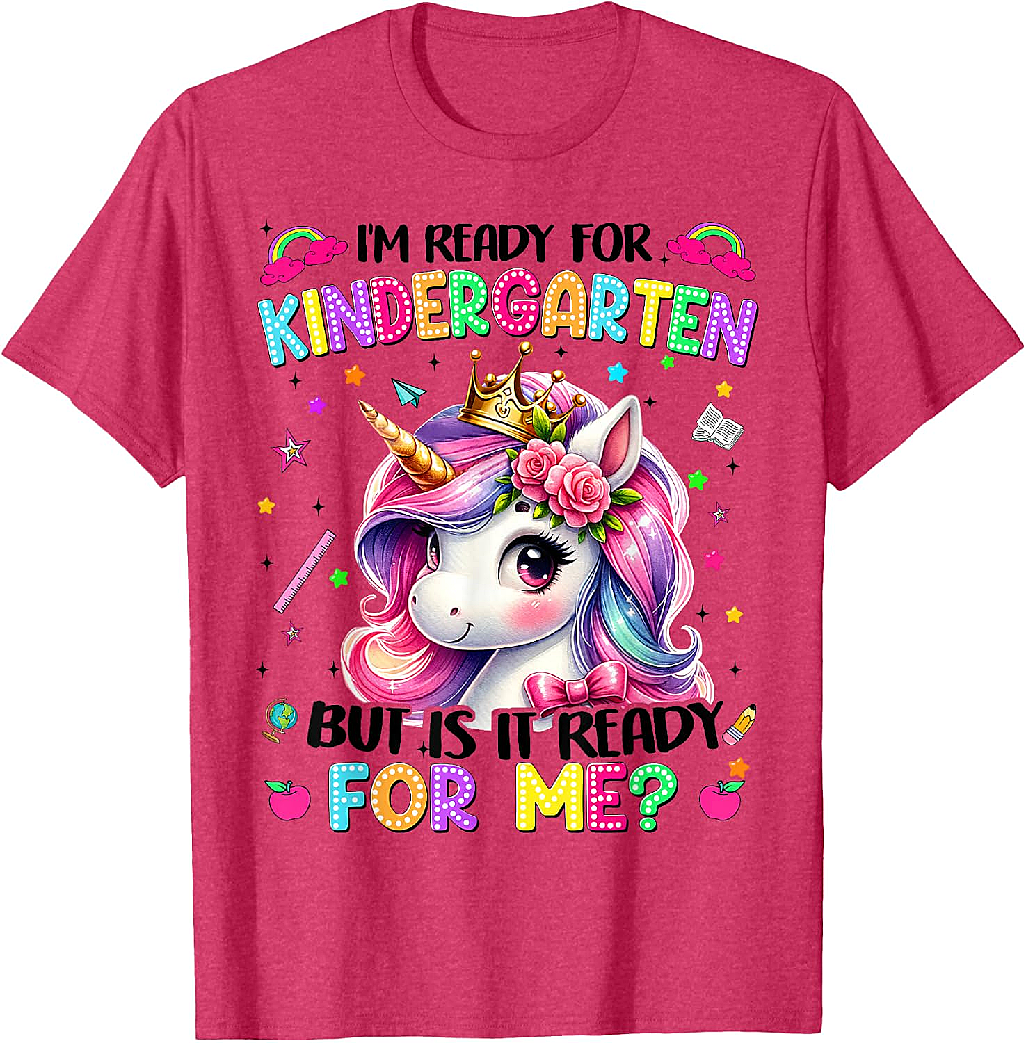  Kindergarten Unicorn Tee - Ready for School Girls T-Shirt