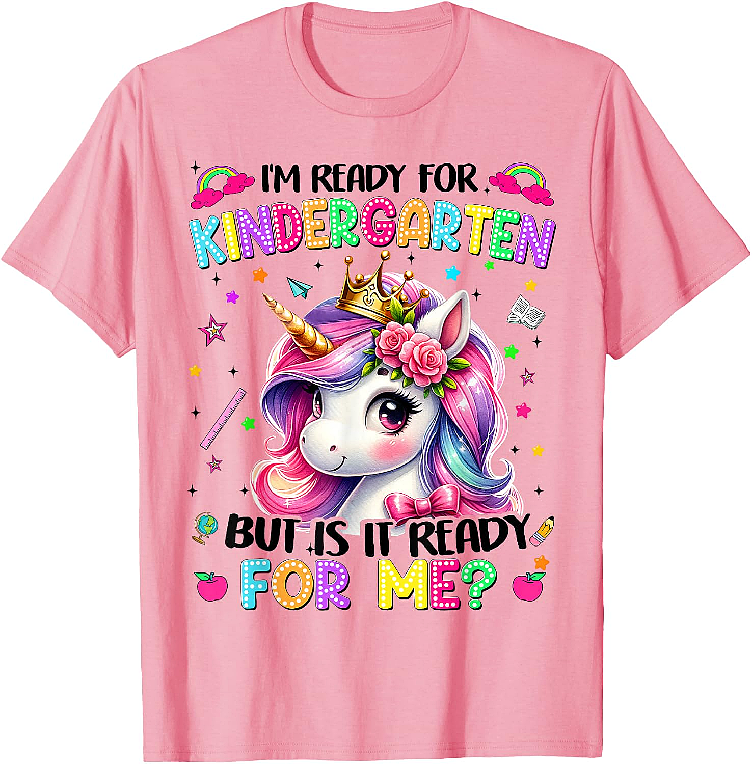  Kindergarten Unicorn Tee - Ready for School Girls T-Shirt