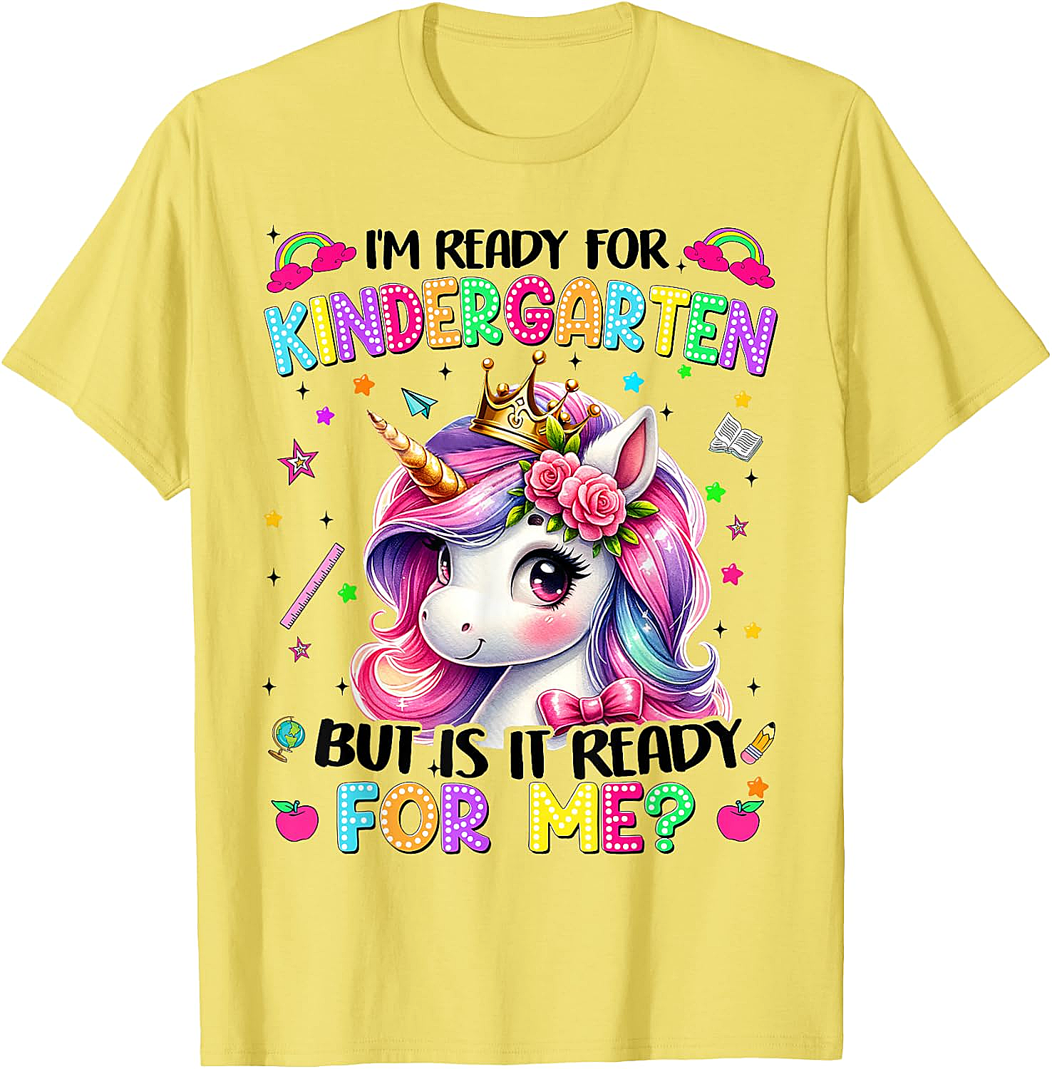  Kindergarten Unicorn Tee - Ready for School Girls T-Shirt