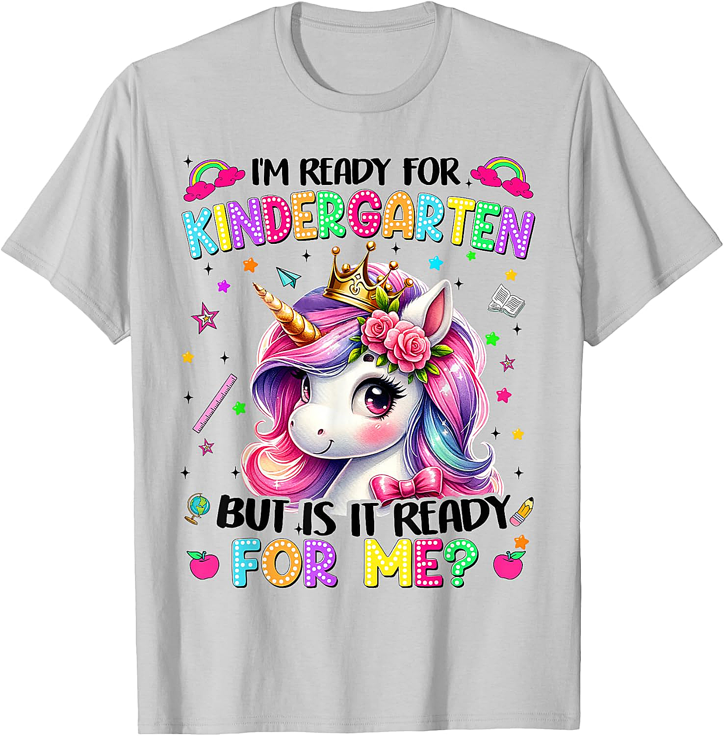  Kindergarten Unicorn Tee - Ready for School Girls T-Shirt
