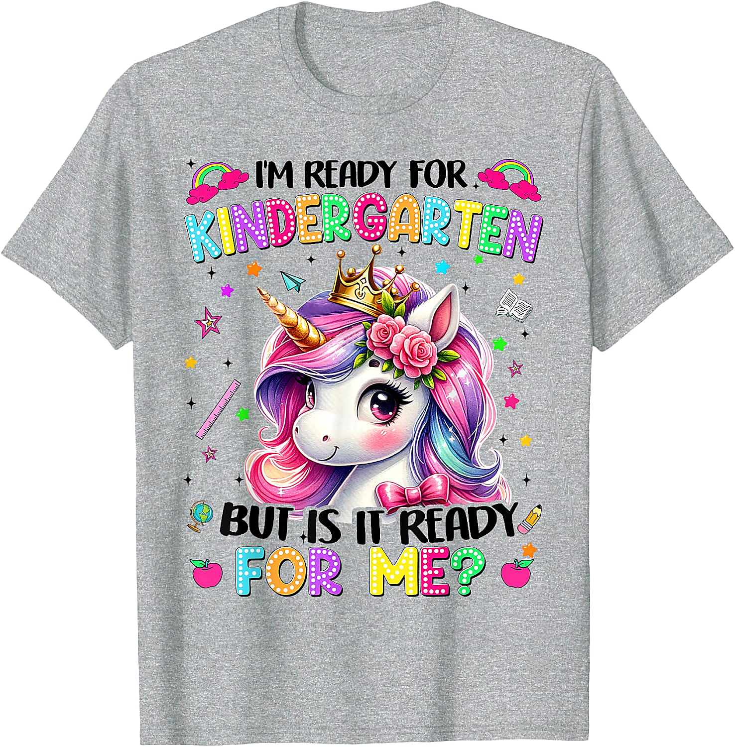  Kindergarten Unicorn Tee - Ready for School Girls T-Shirt