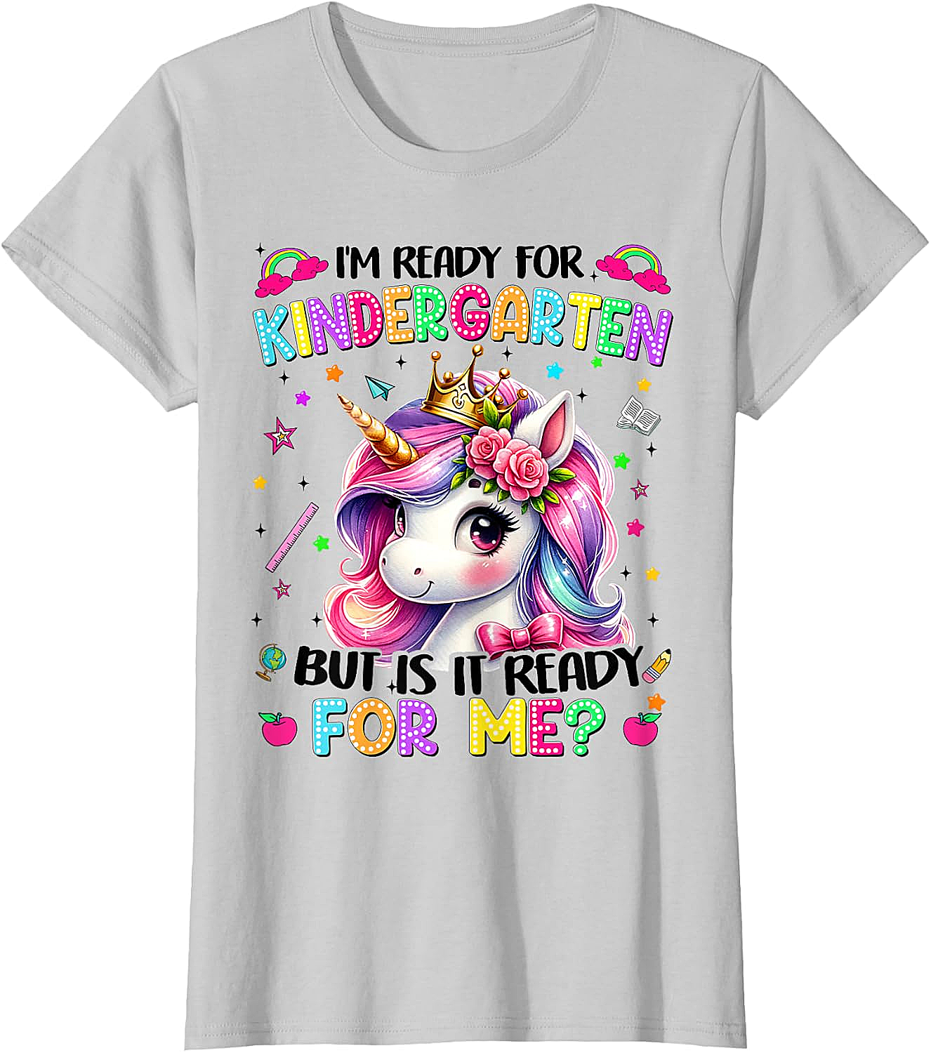  Kindergarten Unicorn Tee - Ready for School Girls T-Shirt