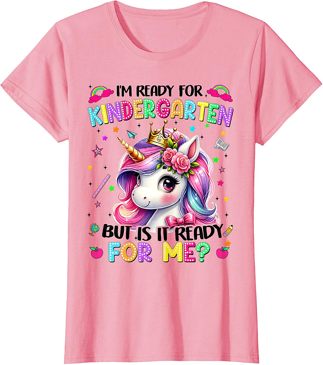  Kindergarten Unicorn Tee - Ready for School Girls T-Shirt