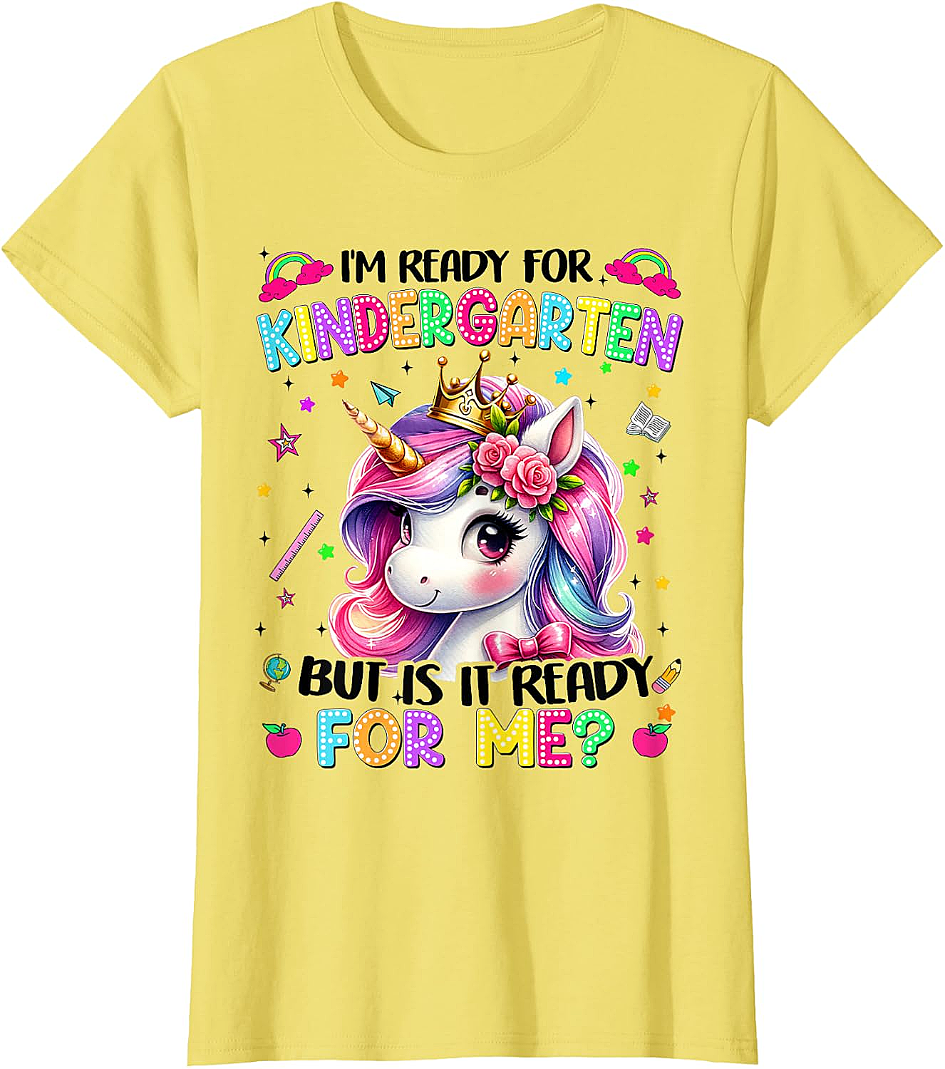  Kindergarten Unicorn Tee - Ready for School Girls T-Shirt