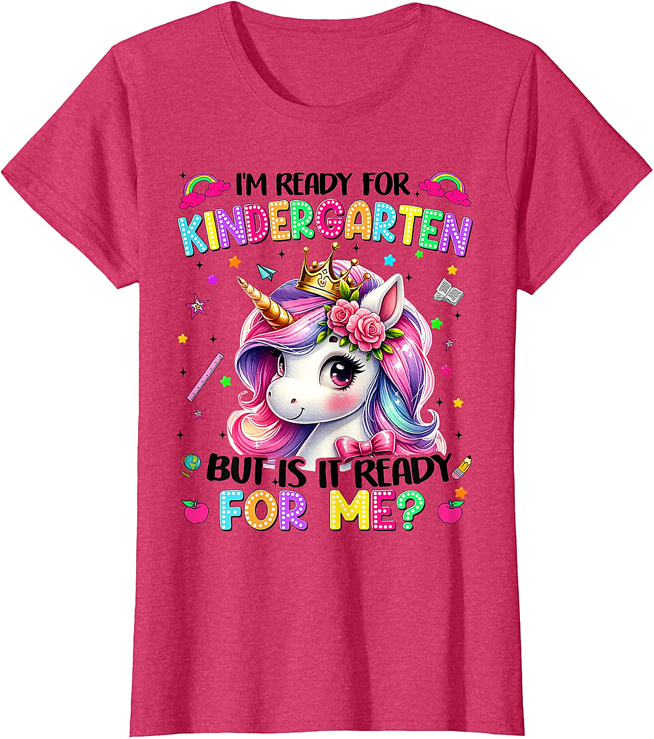  Kindergarten Unicorn Tee - Ready for School Girls T-Shirt