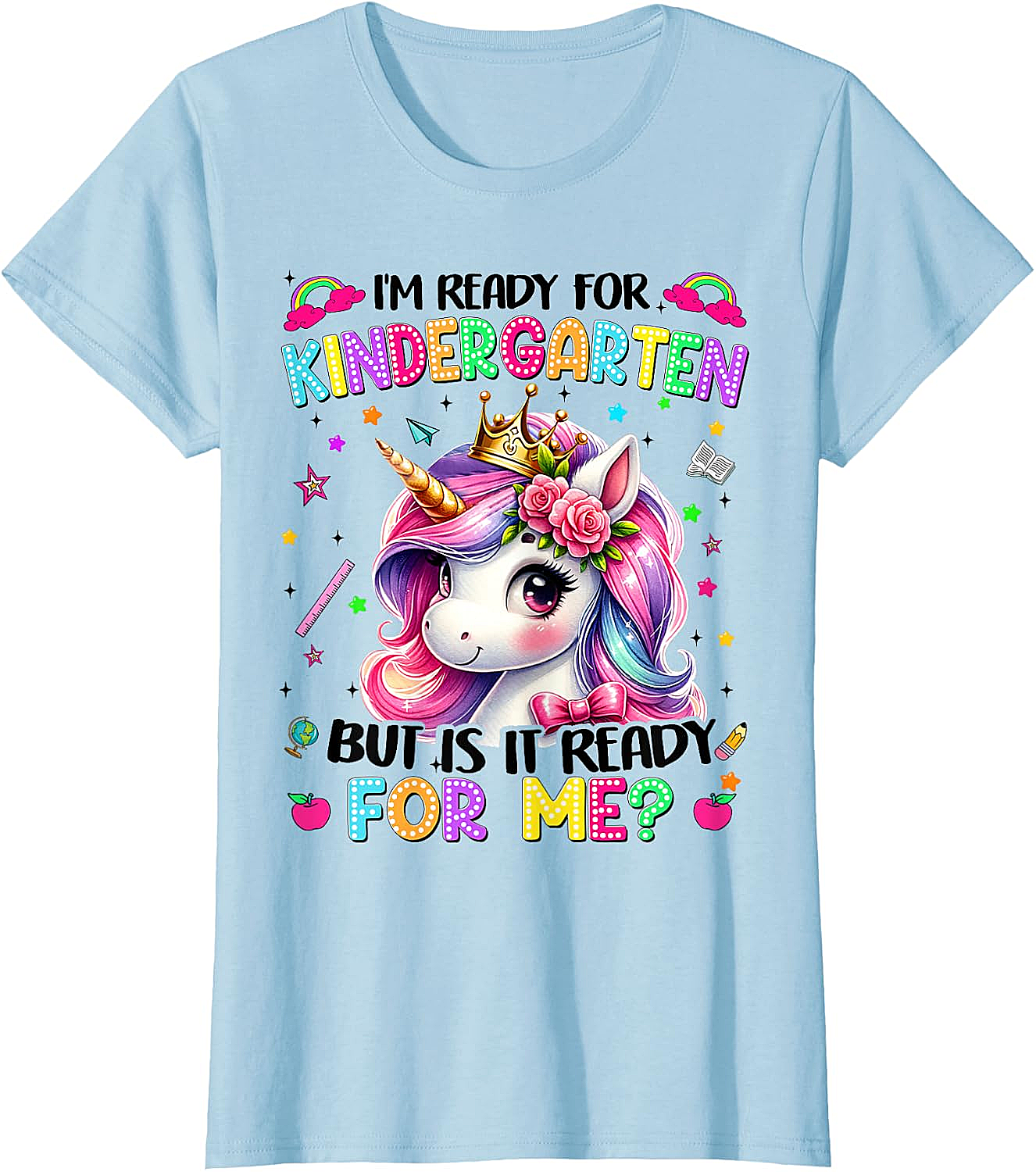 Kindergarten Unicorn Tee - Ready for School Girls T-Shirt
