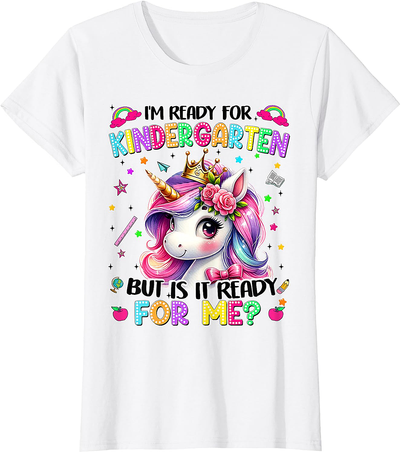  Kindergarten Unicorn Tee - Ready for School Girls T-Shirt