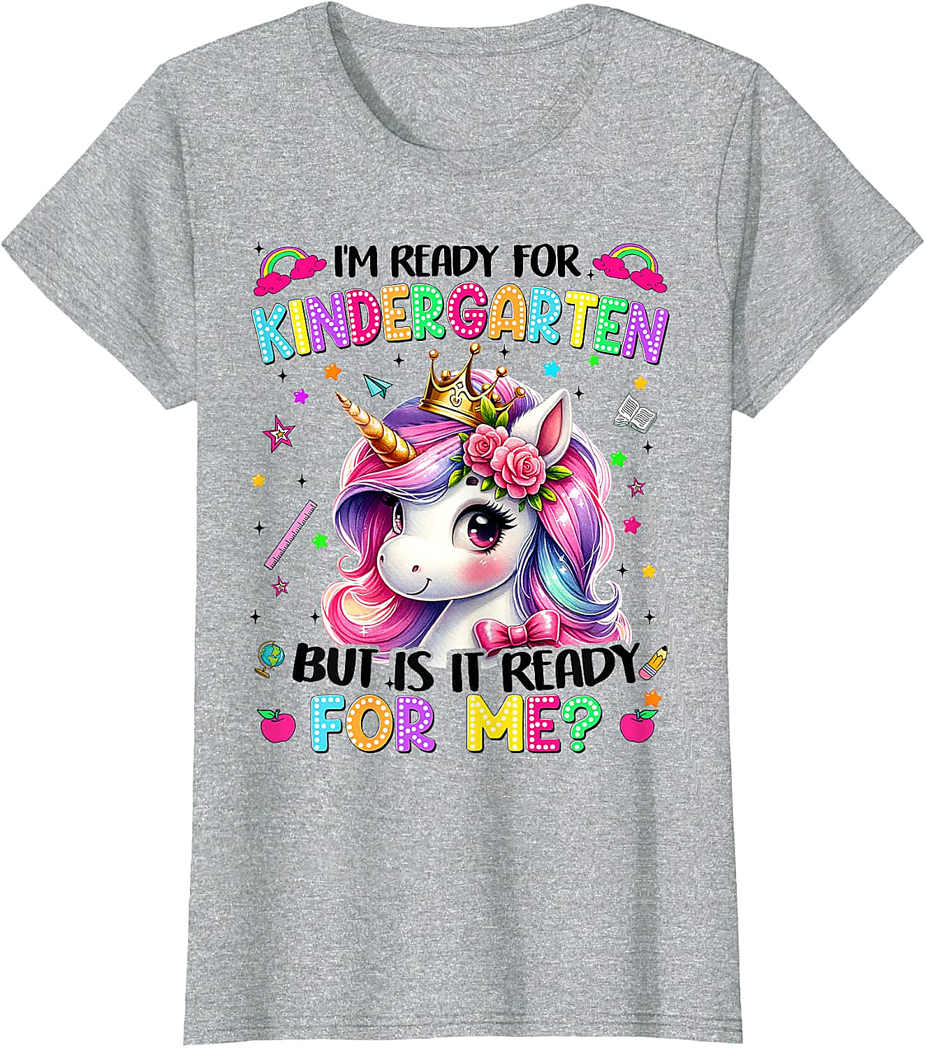  Kindergarten Unicorn Tee - Ready for School Girls T-Shirt