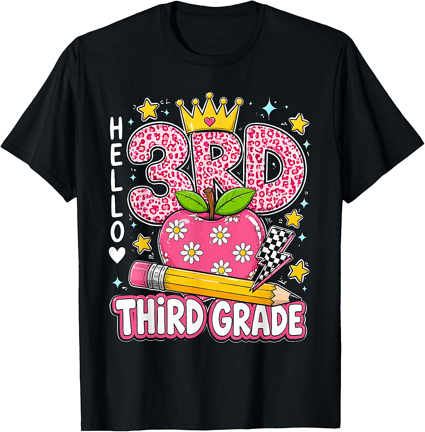 Hello Third Grade Pink Leopard T-Shirt Back to School