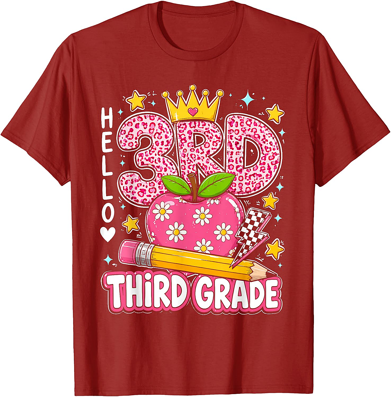  Hello Third Grade Pink Leopard T-Shirt Back to School
