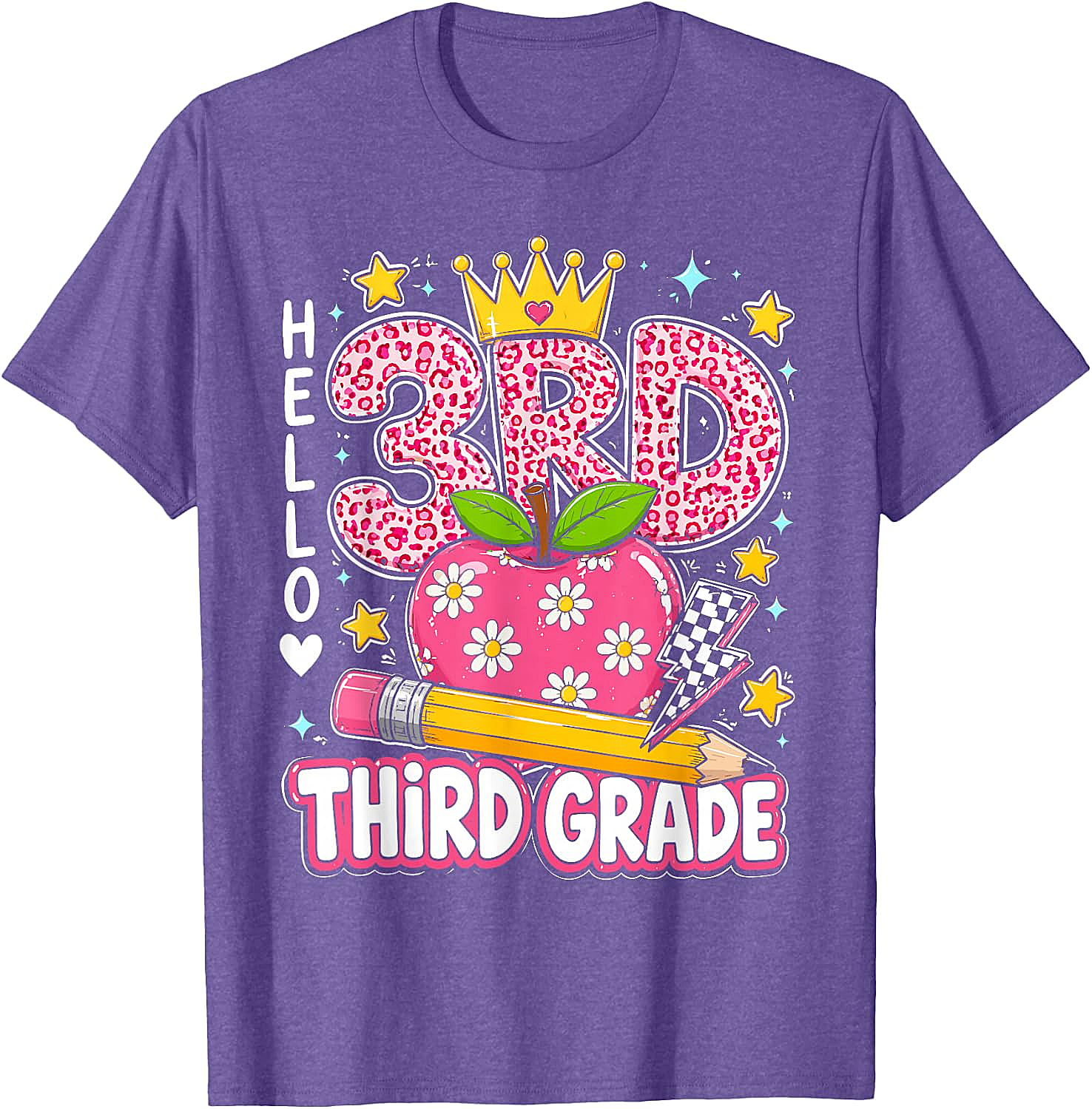  Hello Third Grade Pink Leopard T-Shirt Back to School