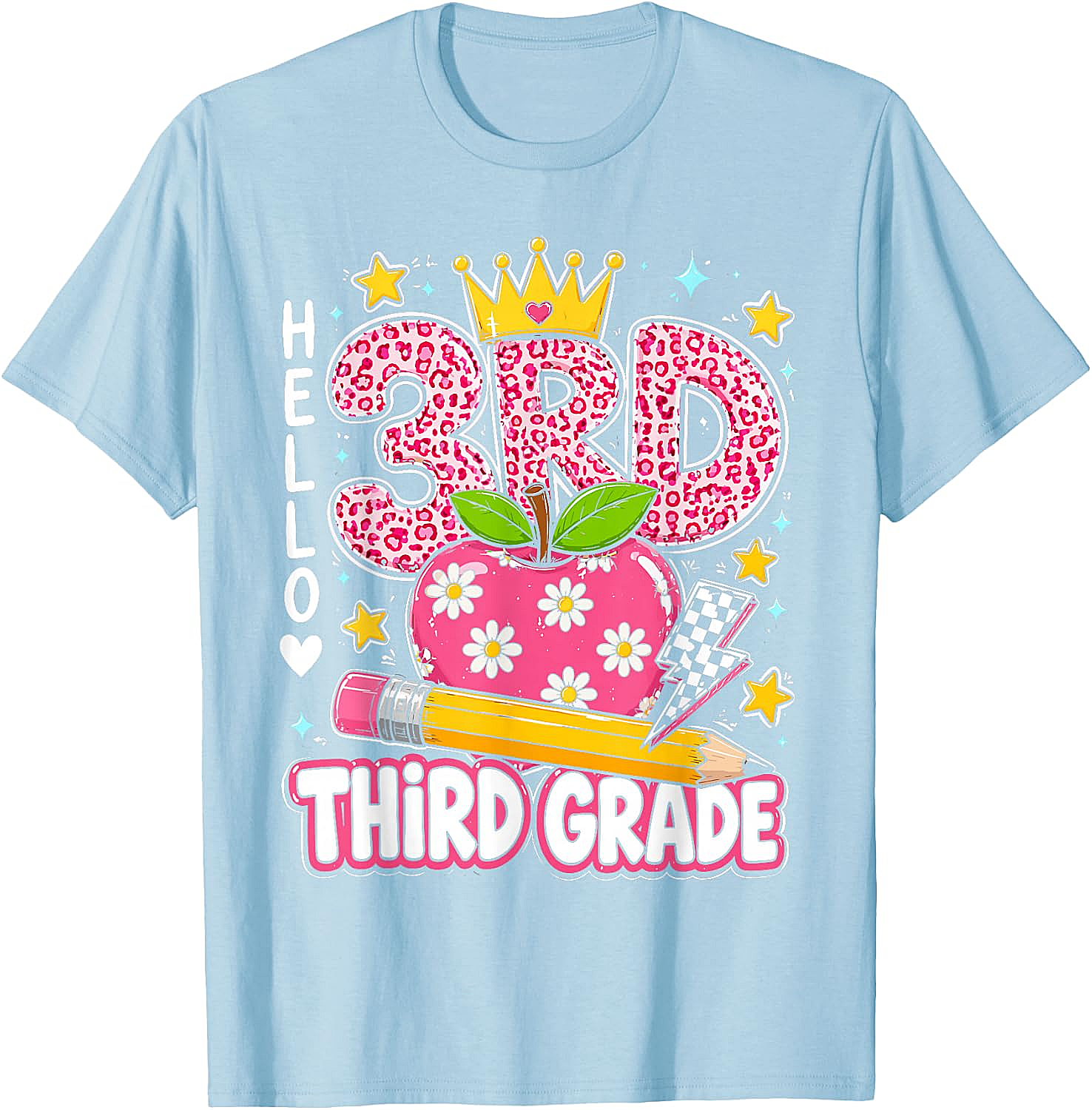  Hello Third Grade Pink Leopard T-Shirt Back to School