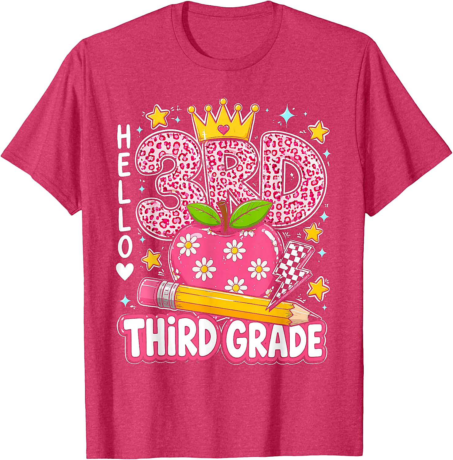  Hello Third Grade Pink Leopard T-Shirt Back to School