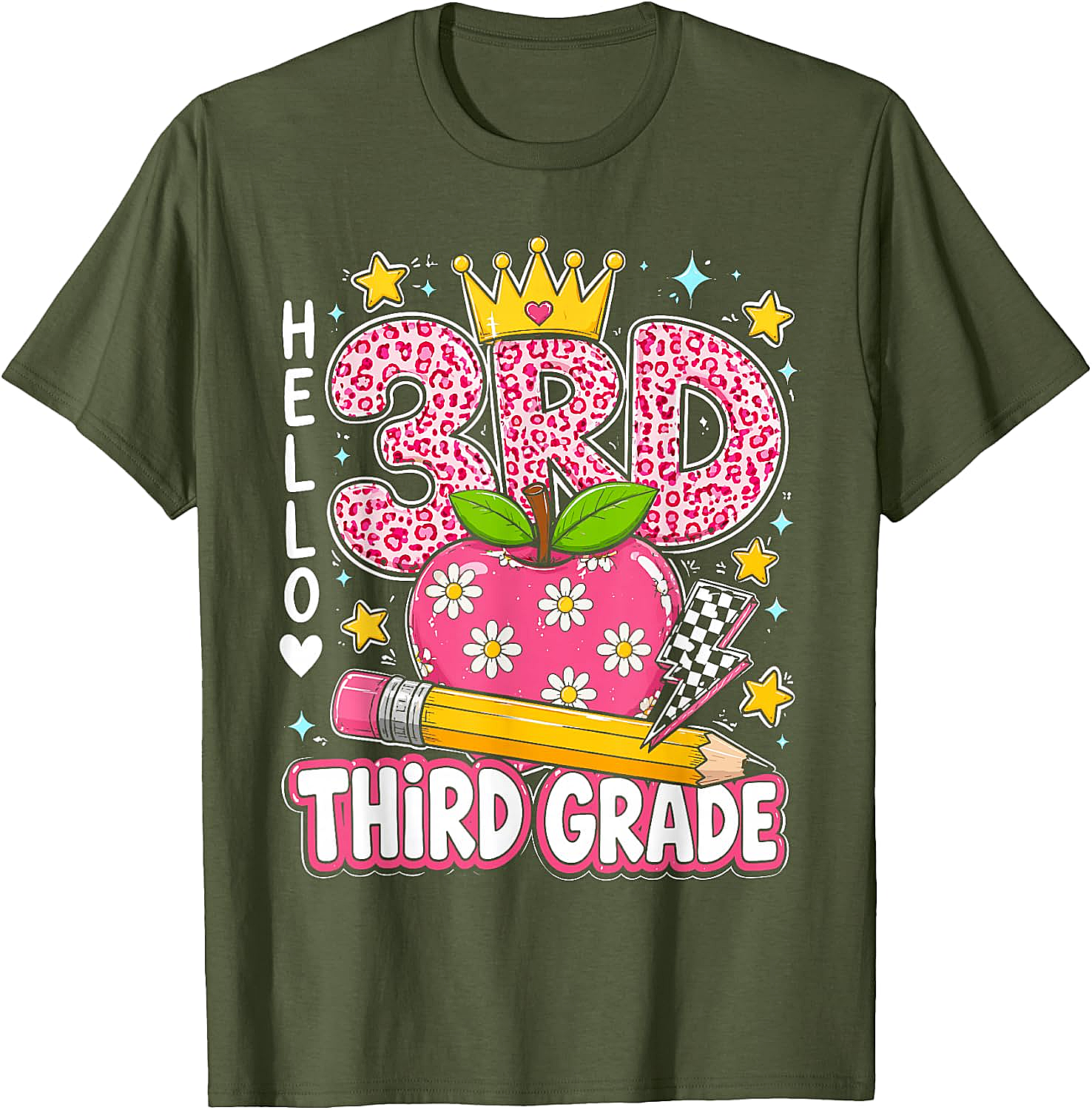  Hello Third Grade Pink Leopard T-Shirt Back to School