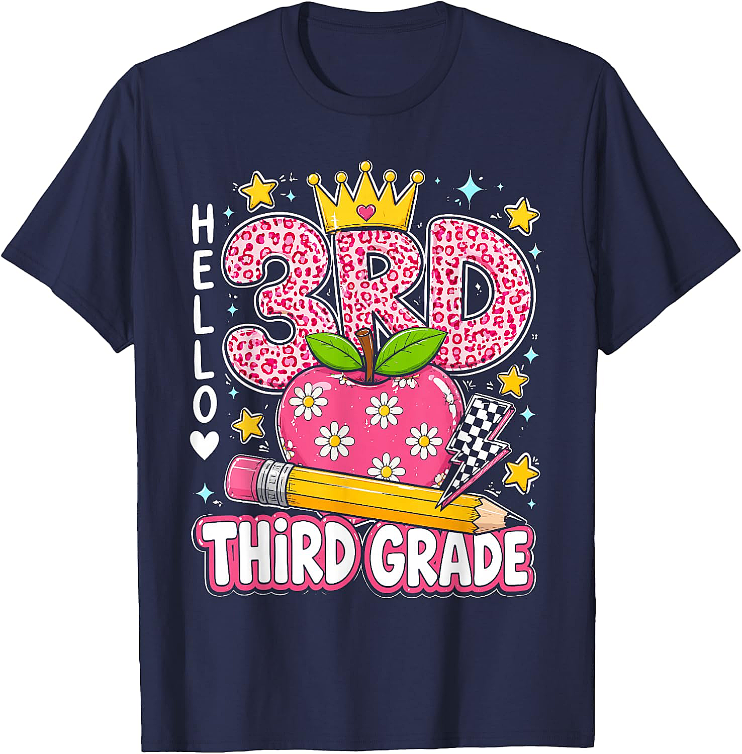  Hello Third Grade Pink Leopard T-Shirt Back to School
