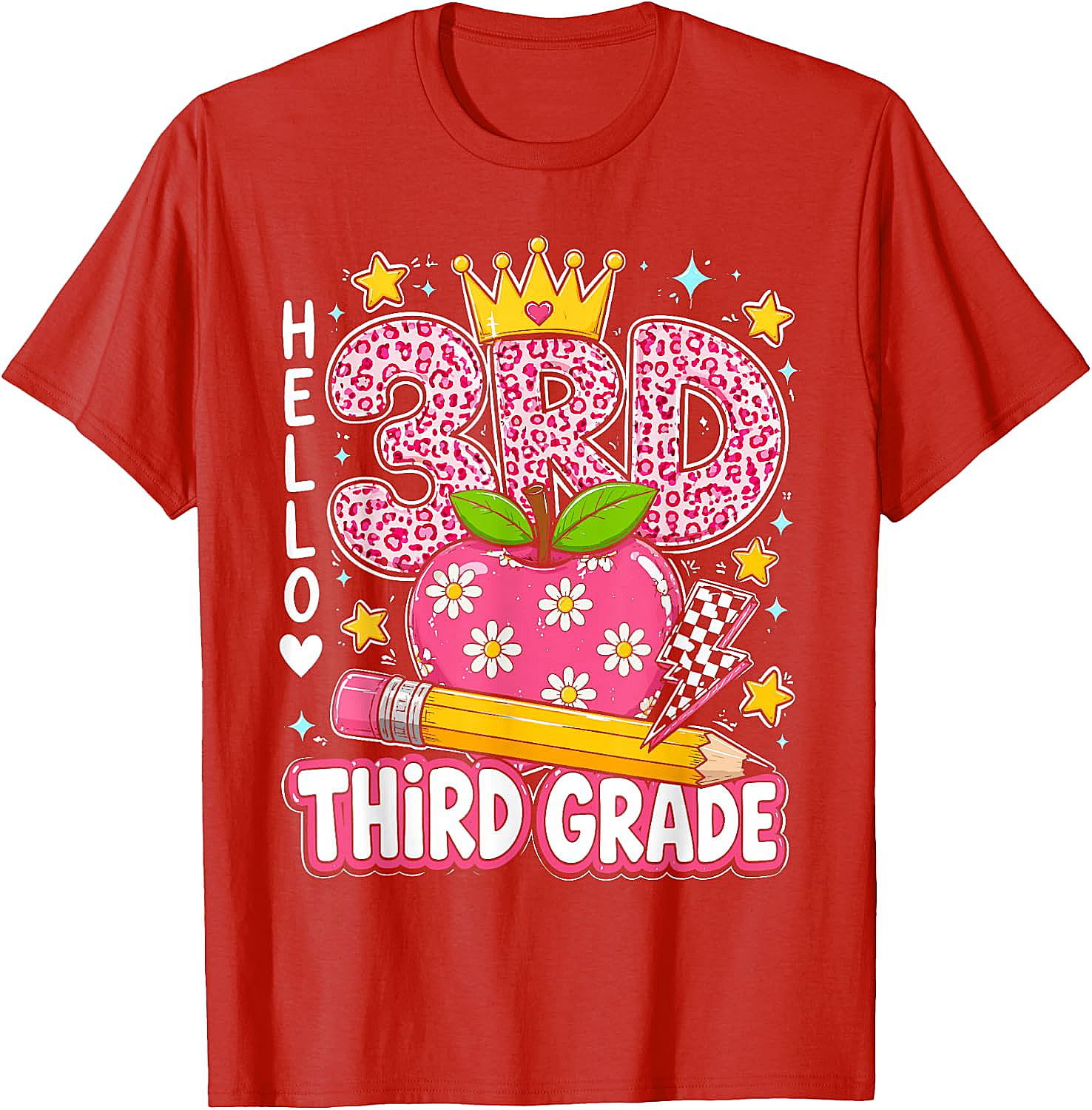  Hello Third Grade Pink Leopard T-Shirt Back to School