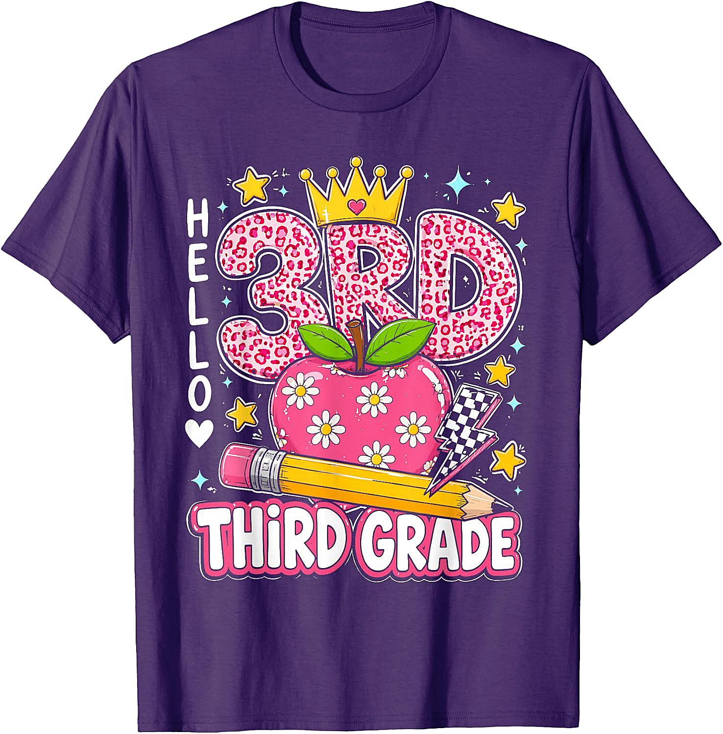  Hello Third Grade Pink Leopard T-Shirt Back to School