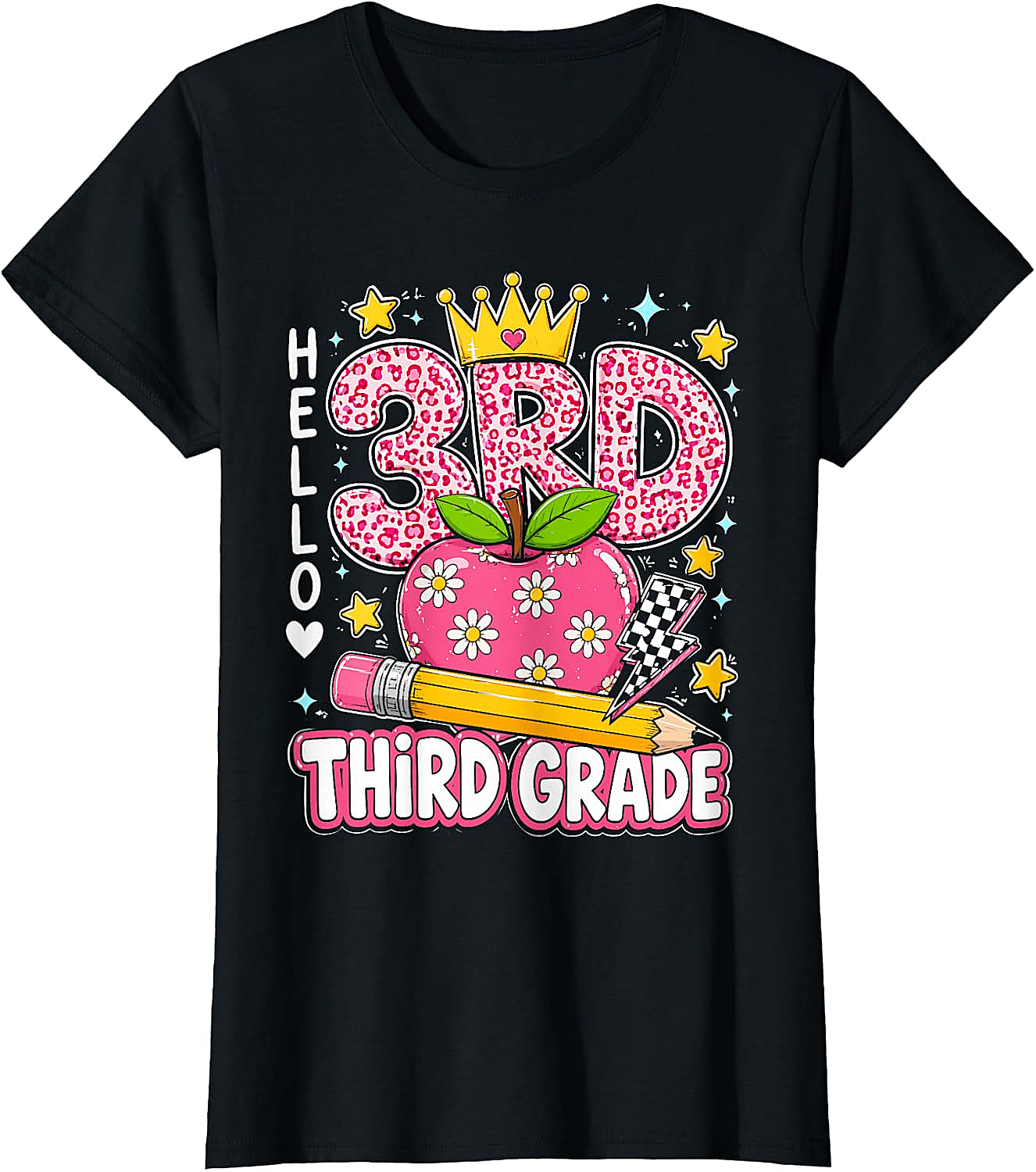  Hello Third Grade Pink Leopard T-Shirt Back to School