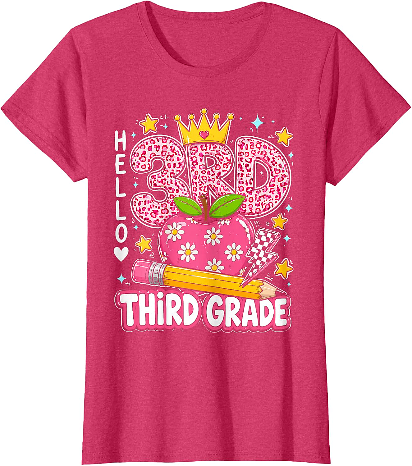  Hello Third Grade Pink Leopard T-Shirt Back to School