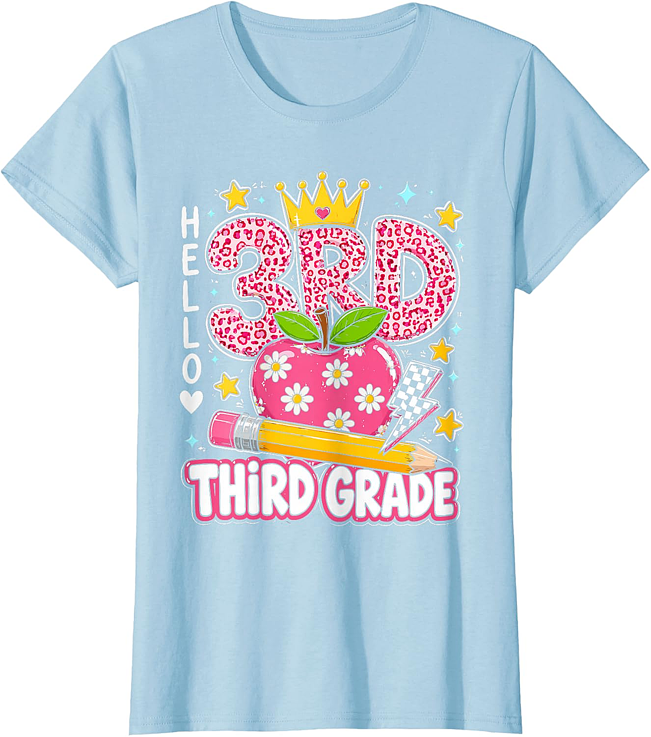  Hello Third Grade Pink Leopard T-Shirt Back to School