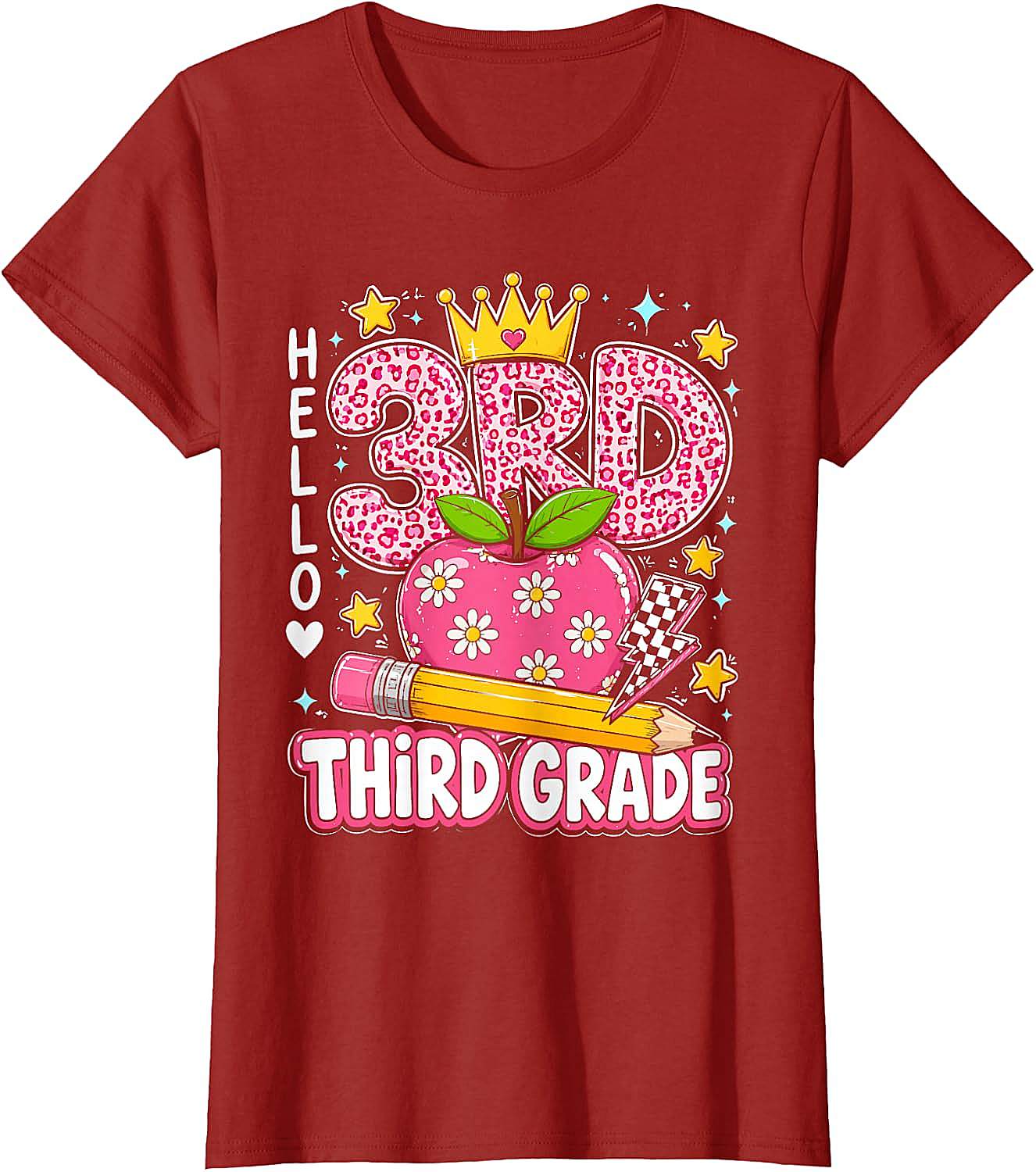  Hello Third Grade Pink Leopard T-Shirt Back to School