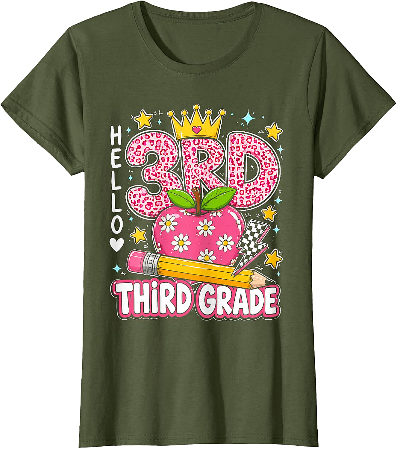  Hello Third Grade Pink Leopard T-Shirt Back to School