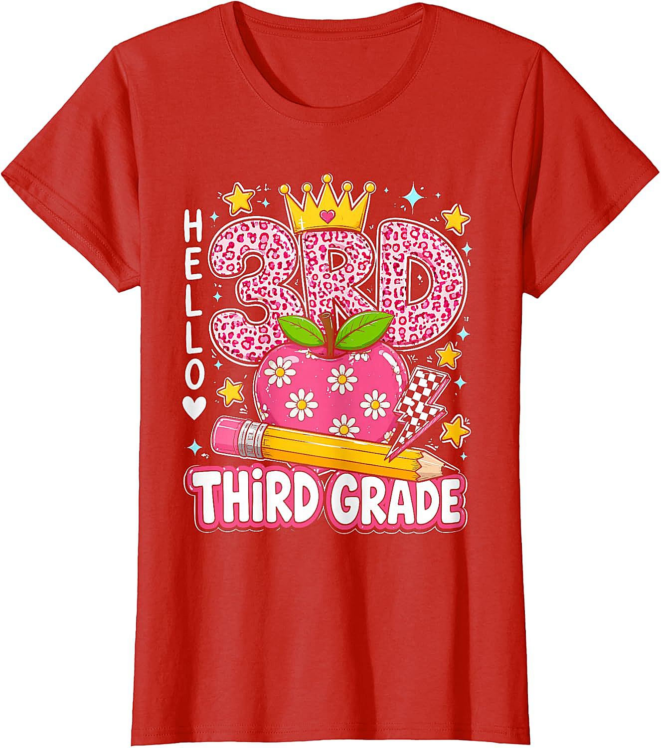  Hello Third Grade Pink Leopard T-Shirt Back to School