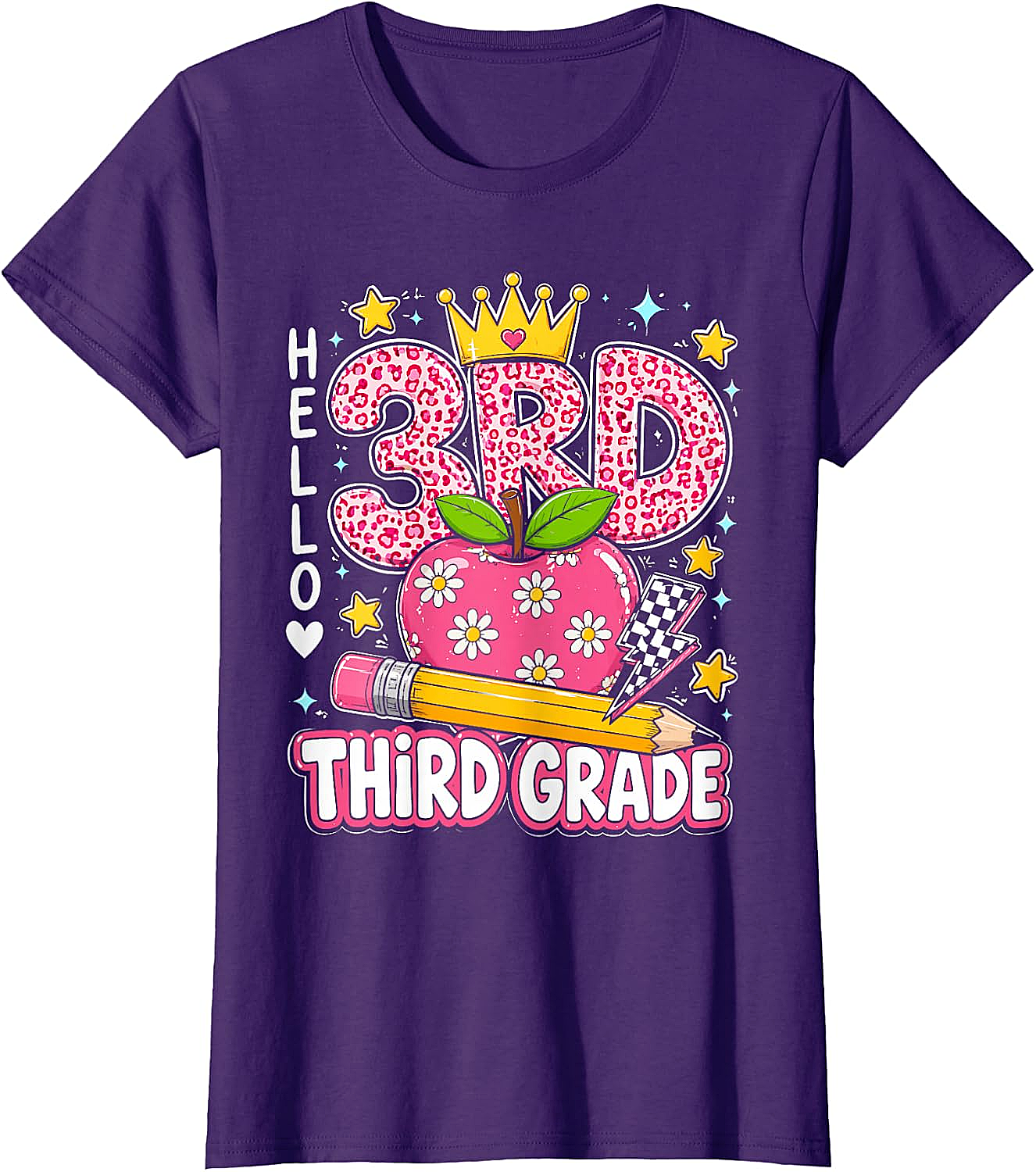  Hello Third Grade Pink Leopard T-Shirt Back to School