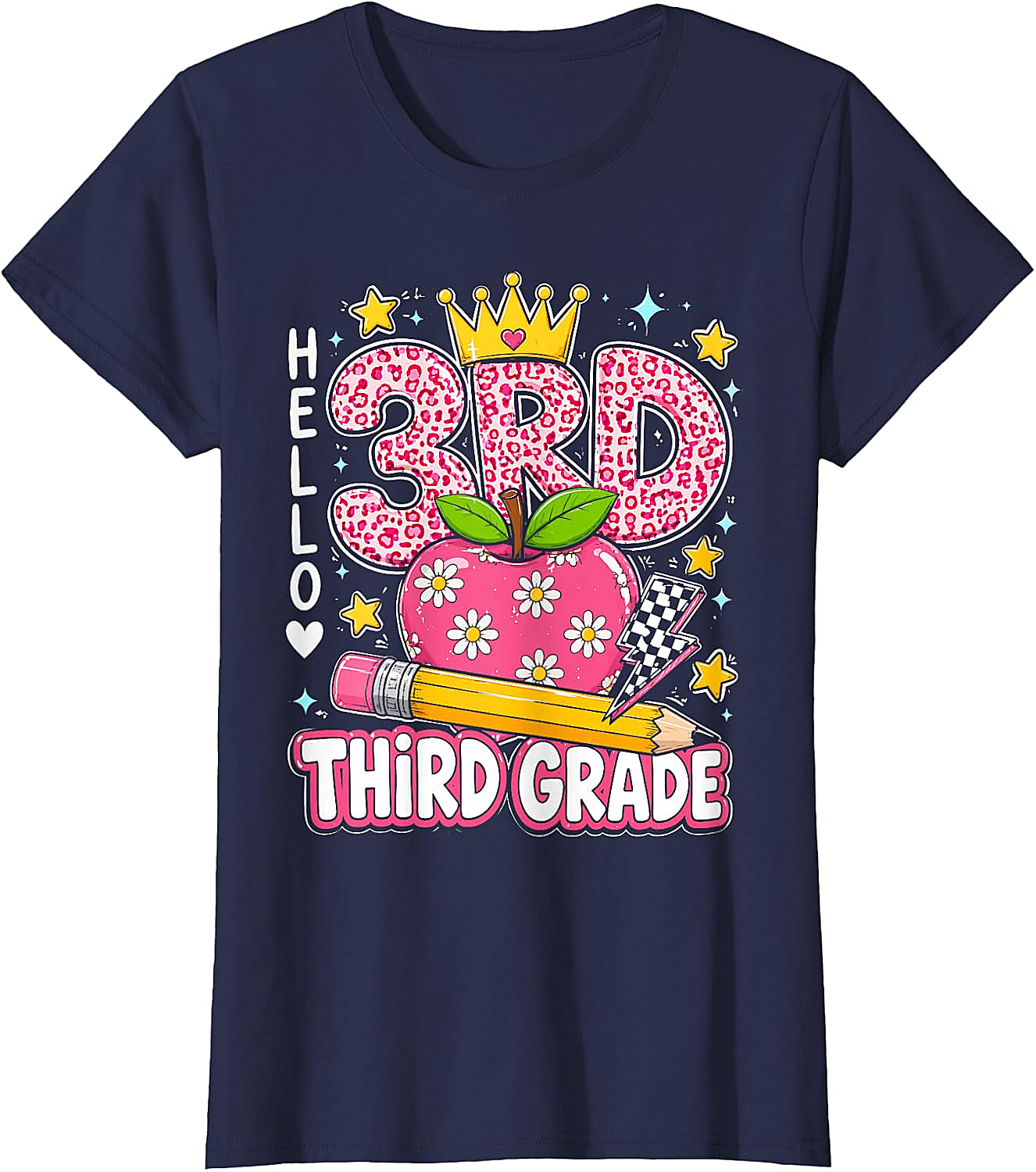  Hello Third Grade Pink Leopard T-Shirt Back to School