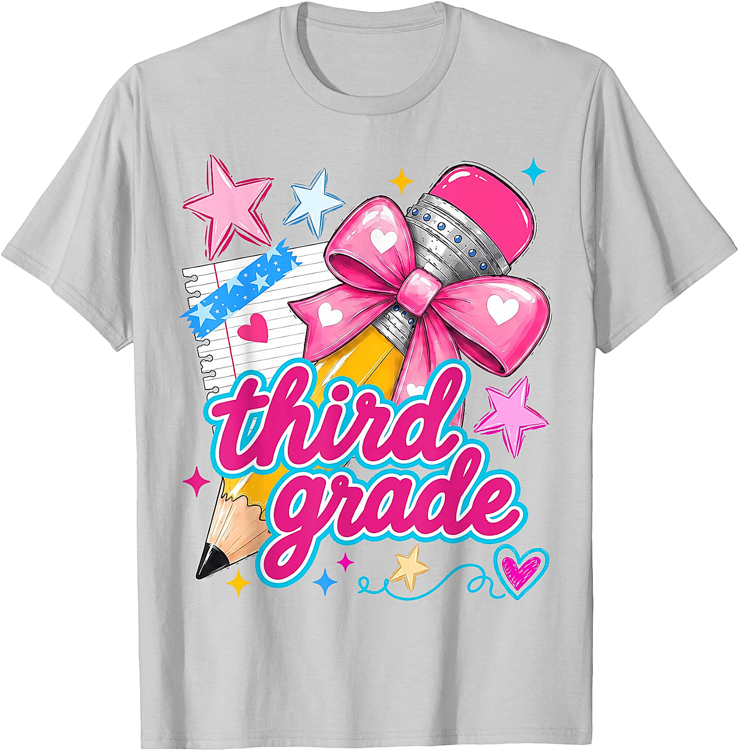  Third Grade Coquette Bow Pencil Girls T-Shirt - Back to School