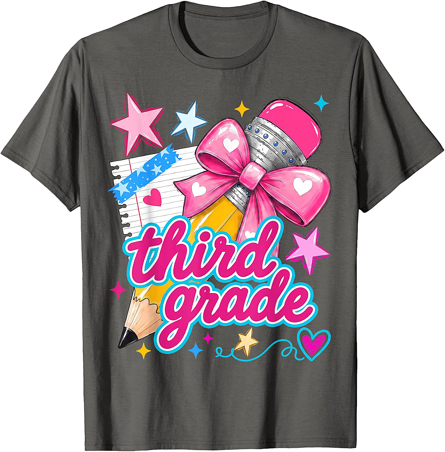  Third Grade Coquette Bow Pencil Girls T-Shirt - Back to School