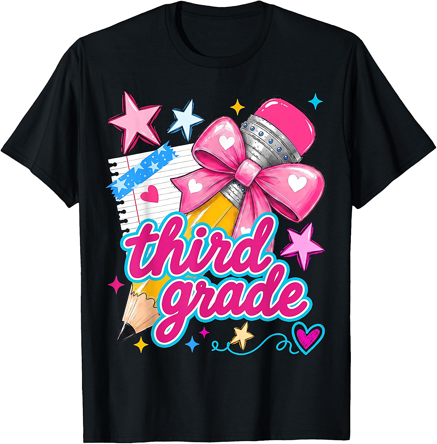 Third Grade Coquette Bow Pencil Girls T-Shirt - Back to School