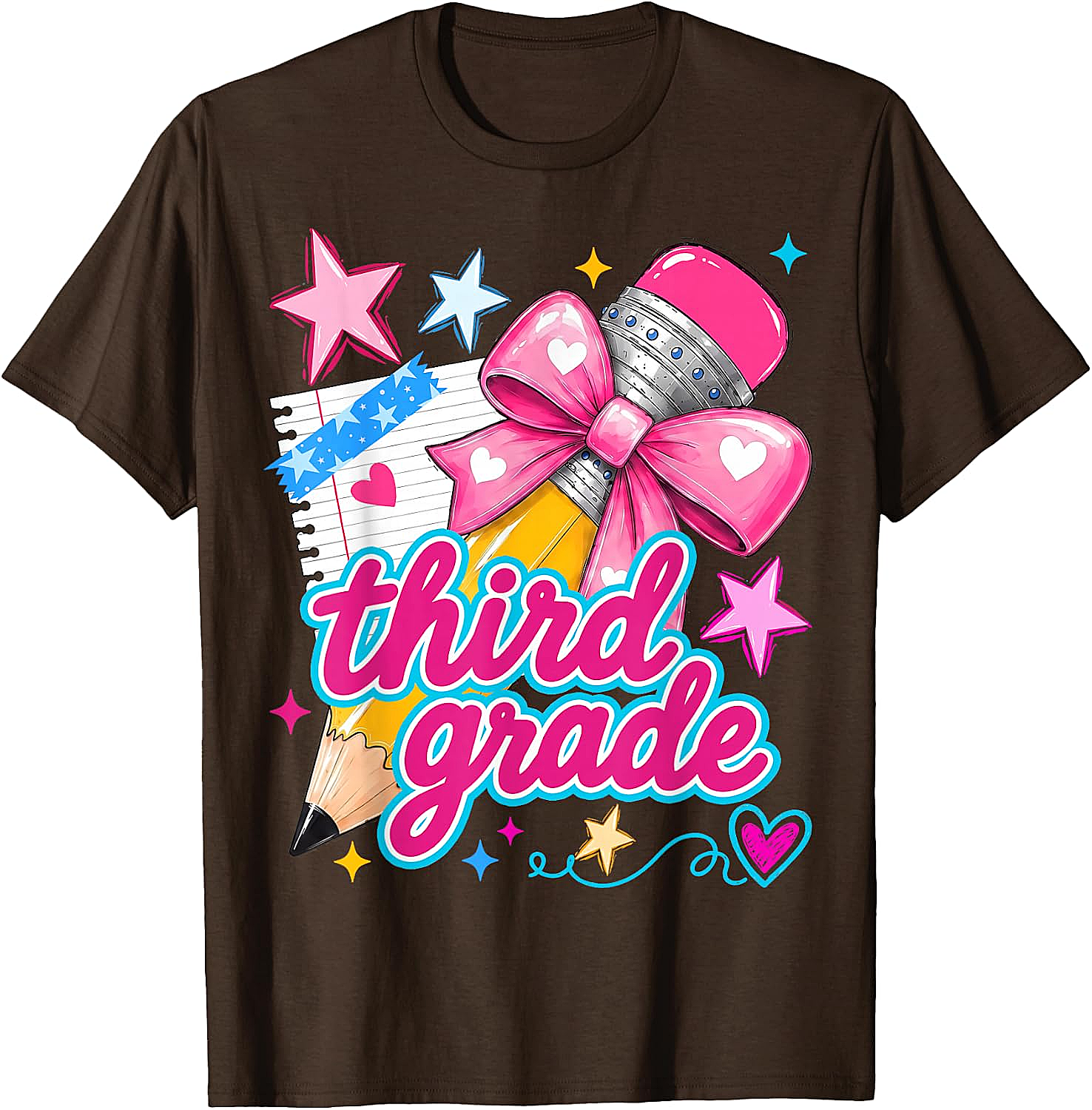  Third Grade Coquette Bow Pencil Girls T-Shirt - Back to School