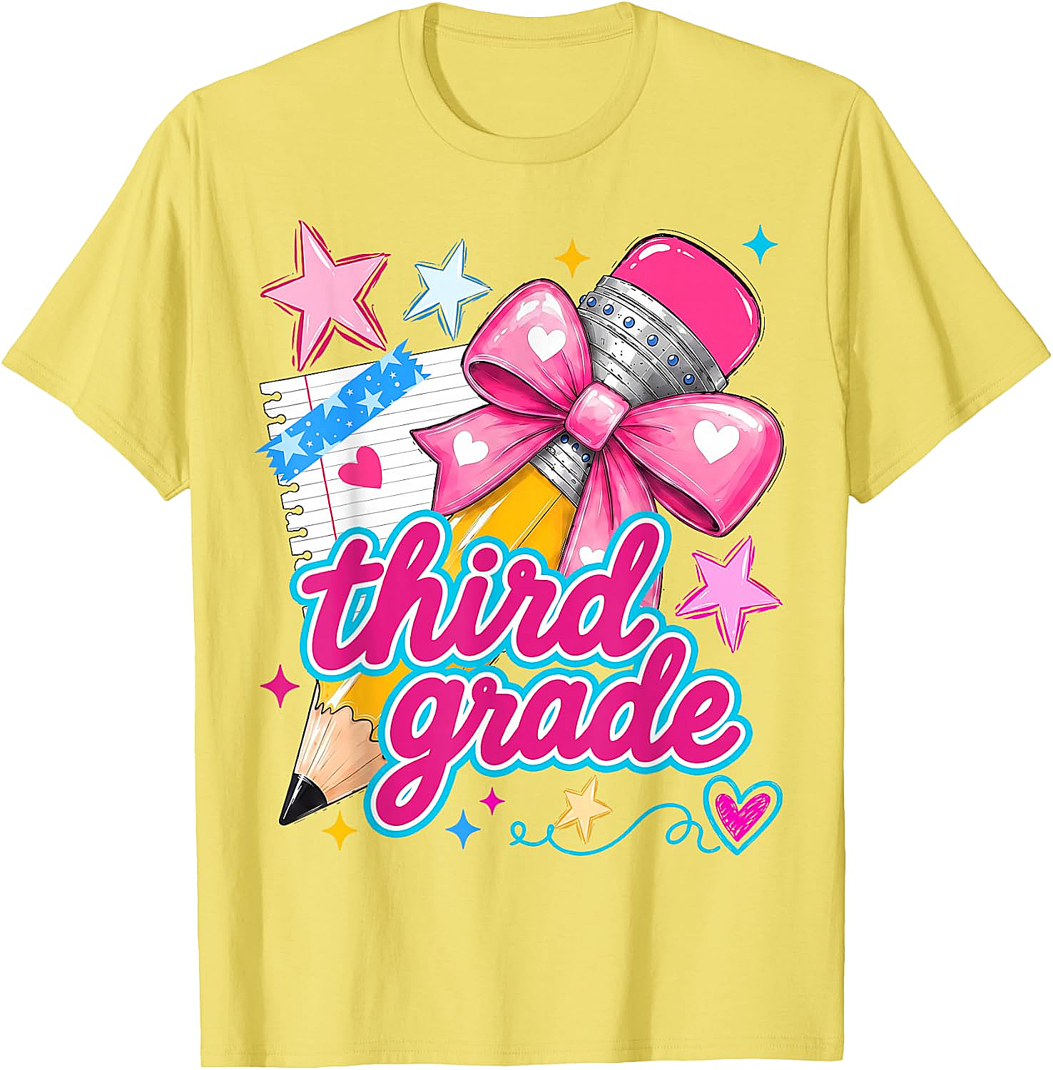 Third Grade Coquette Bow Pencil Girls T-Shirt - Back to School