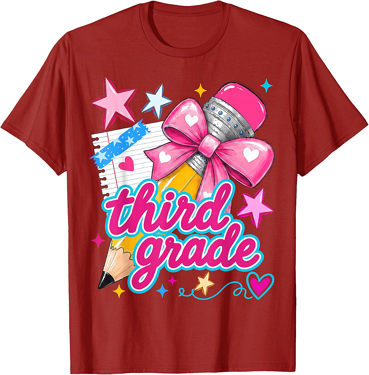  Third Grade Coquette Bow Pencil Girls T-Shirt - Back to School