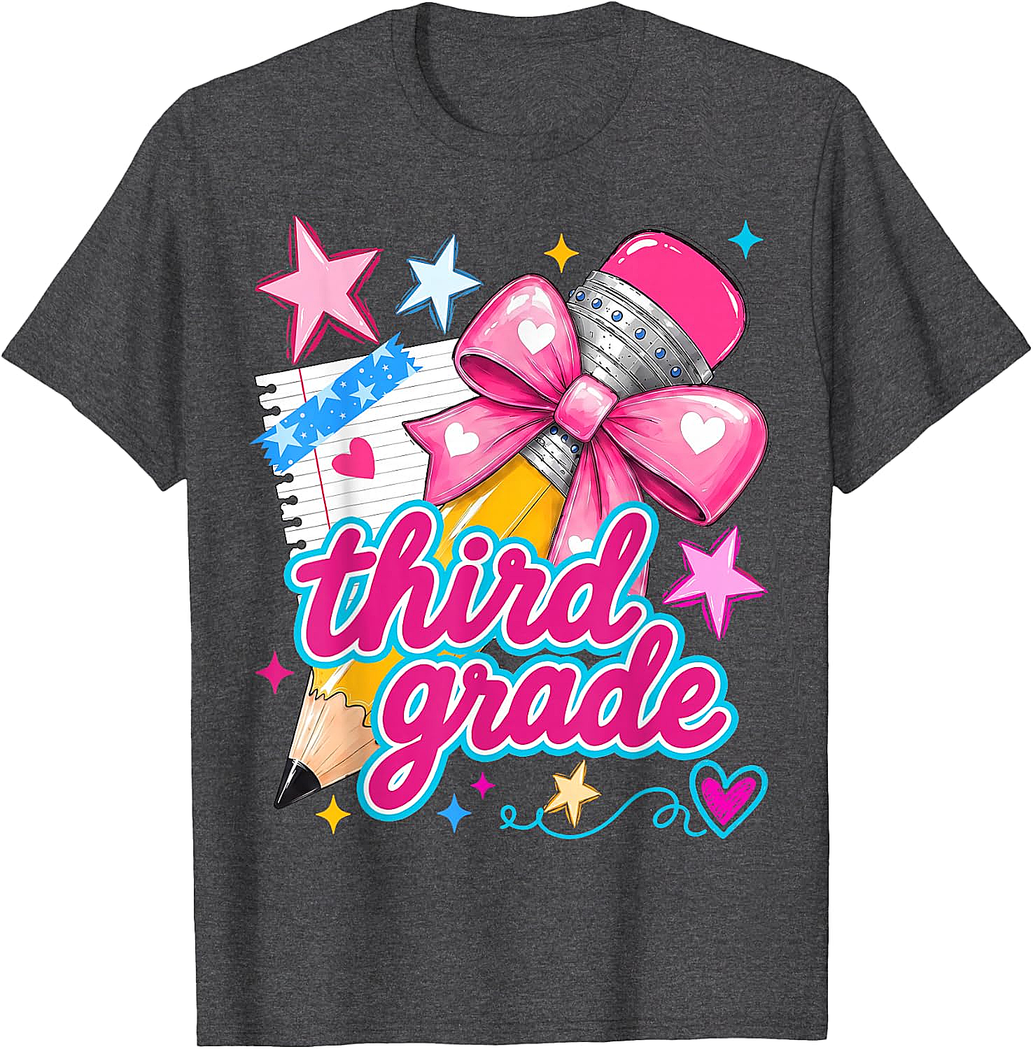  Third Grade Coquette Bow Pencil Girls T-Shirt - Back to School