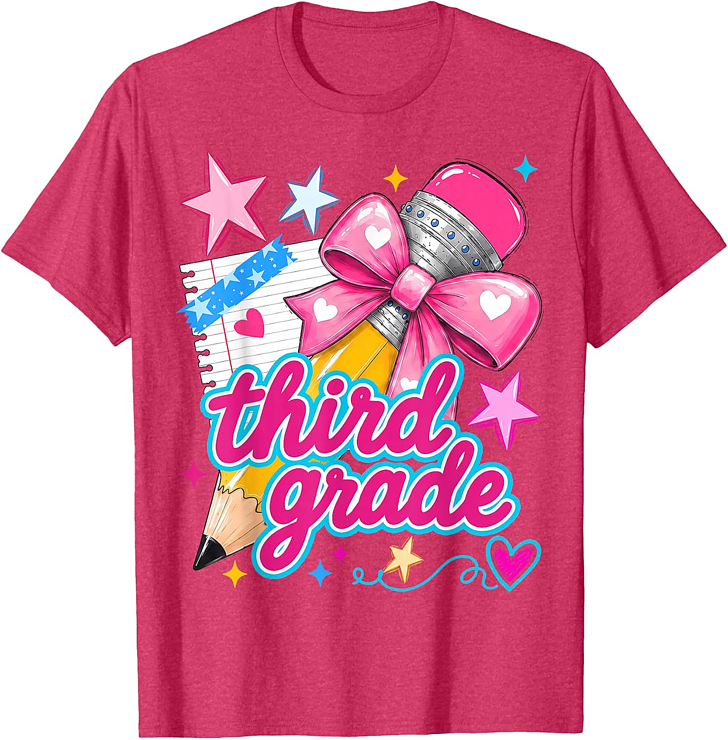  Third Grade Coquette Bow Pencil Girls T-Shirt - Back to School