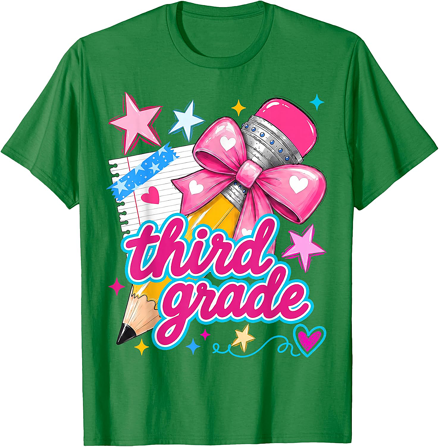  Third Grade Coquette Bow Pencil Girls T-Shirt - Back to School