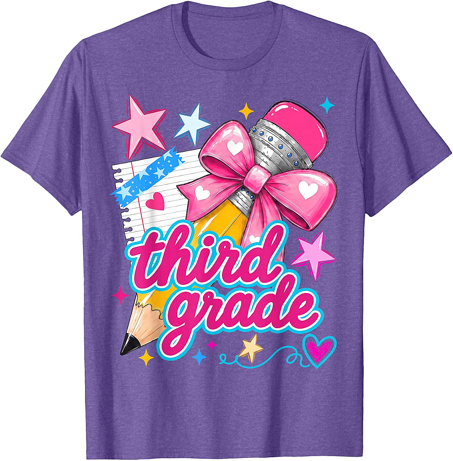  Third Grade Coquette Bow Pencil Girls T-Shirt - Back to School