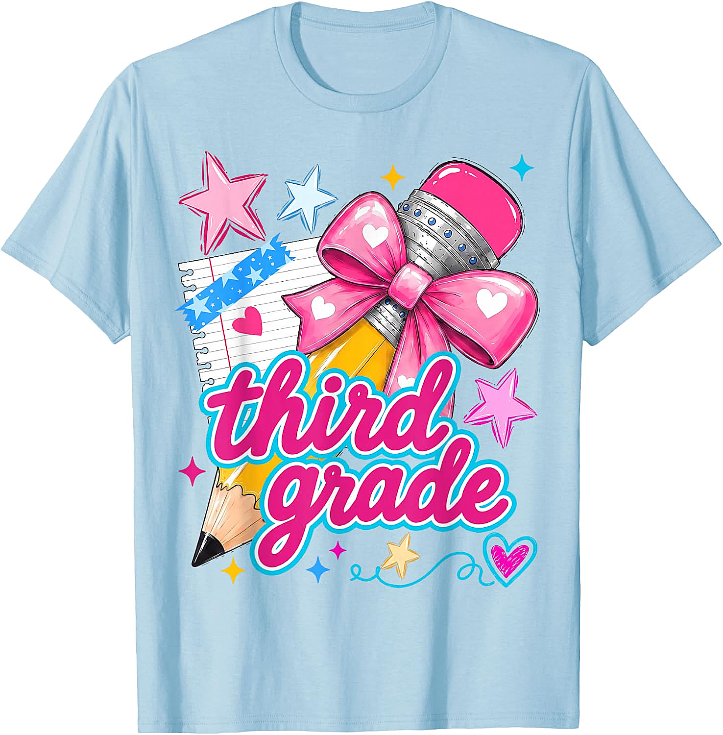  Third Grade Coquette Bow Pencil Girls T-Shirt - Back to School