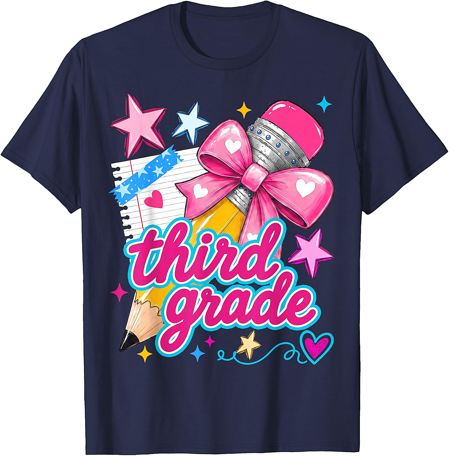  Third Grade Coquette Bow Pencil Girls T-Shirt - Back to School