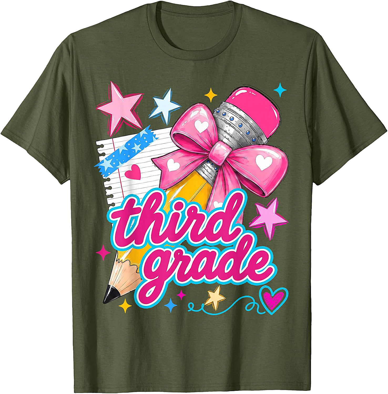  Third Grade Coquette Bow Pencil Girls T-Shirt - Back to School