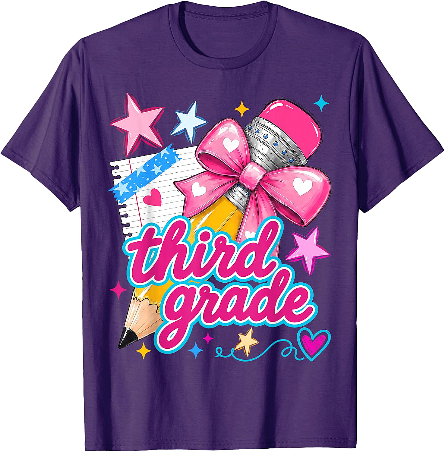  Third Grade Coquette Bow Pencil Girls T-Shirt - Back to School