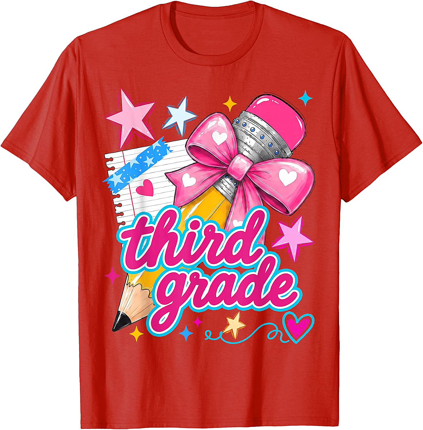  Third Grade Coquette Bow Pencil Girls T-Shirt - Back to School